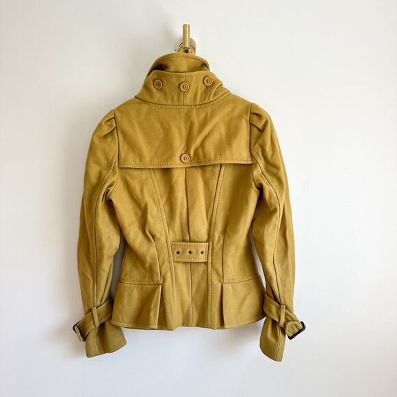 BCBGMAXAZRIA Wool-Cashmere Ruffle Zip Up Pea Coat Green Ochre S - Picture 2 of 14